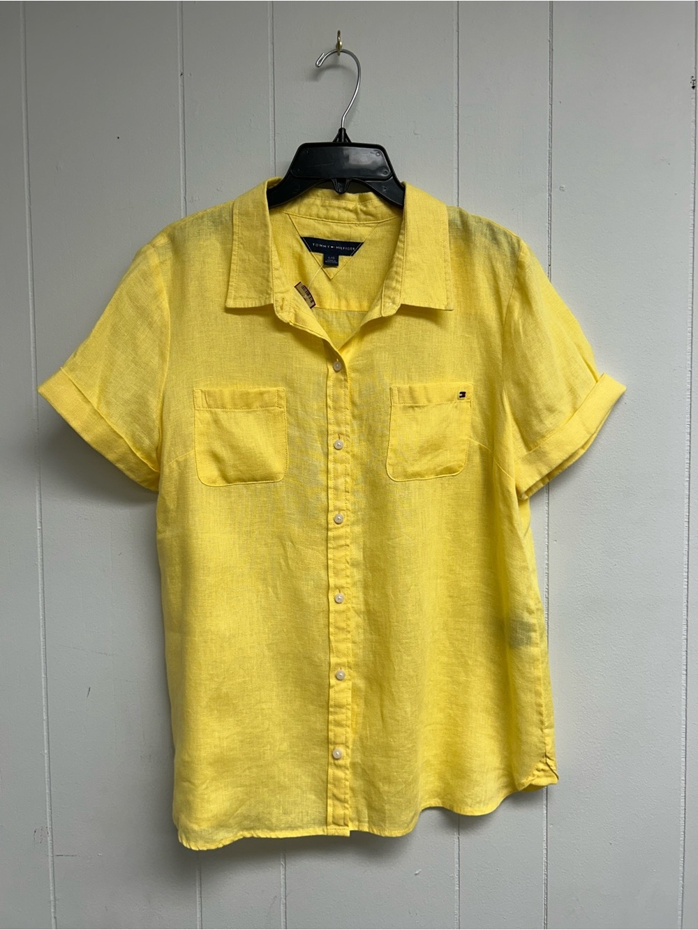 Tommy Hilfiger Yellow Short-Sleeve 100% Linen Button-Down Shirt